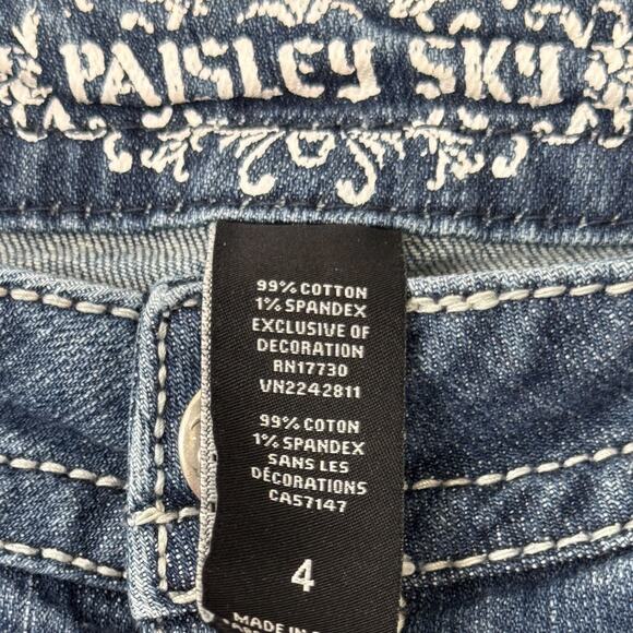 VTG Y2k Bling Low Rise Bootcut Jeans Paisley Sky 4 Stretch Cowgirl Boho Western - Picture 14 of 16